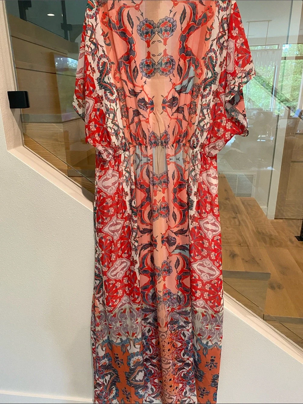 City Chic Coral & Red Printed V-Neck Maxi Dress - Picture 6 of 6